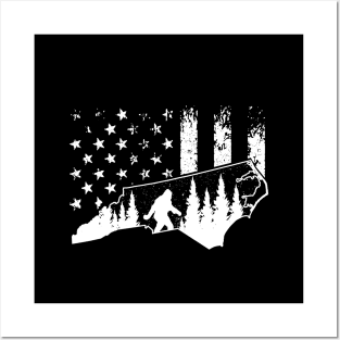 North Carolina Bigfoot American Flag Posters and Art